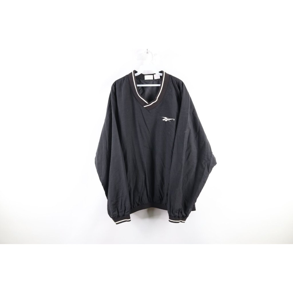 Vintage 90s Reebok Mens Xl Distressed Big Logo Pullover Windbreaker Jacket Black